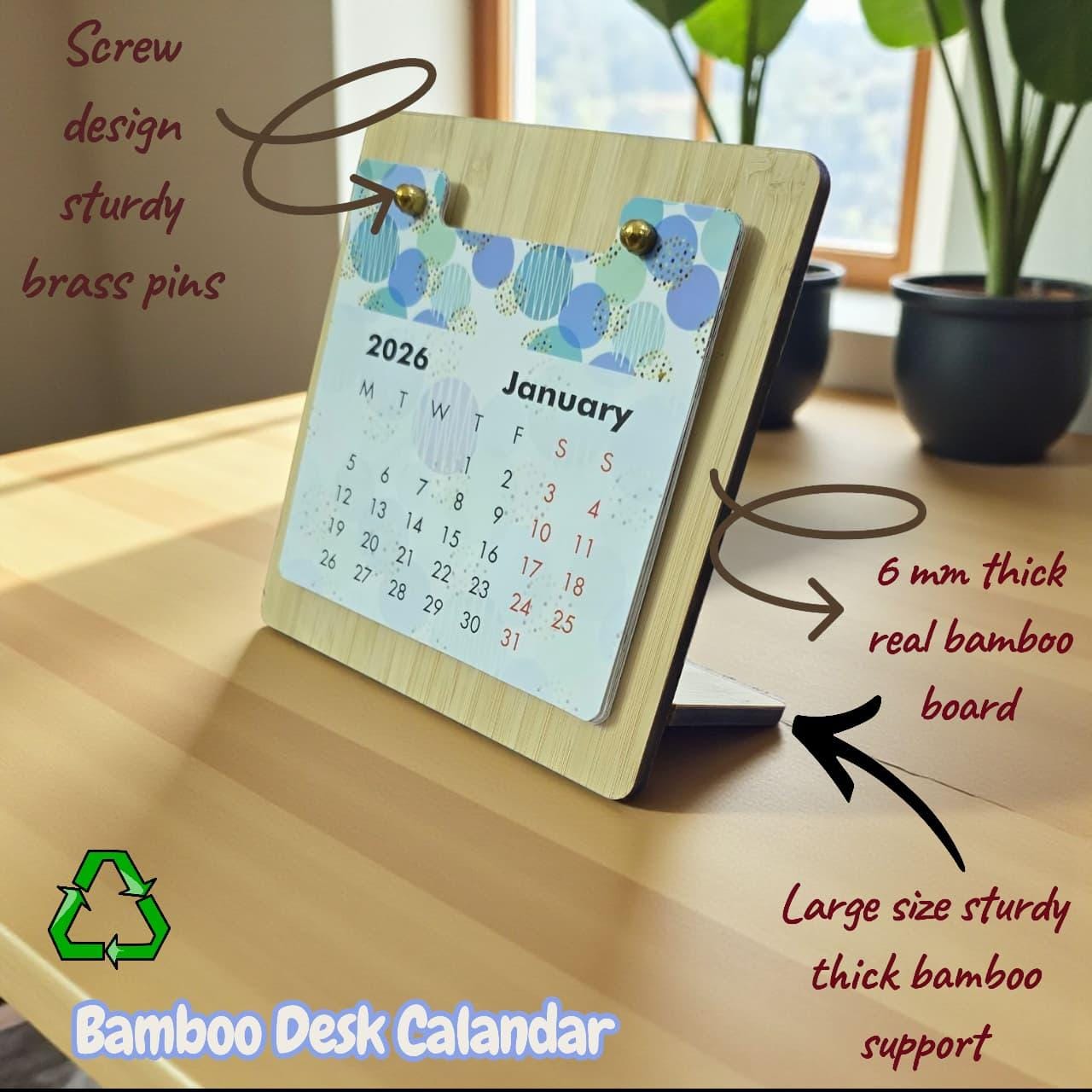 Premium Bamboo Desk Calendar – 6 mm Board